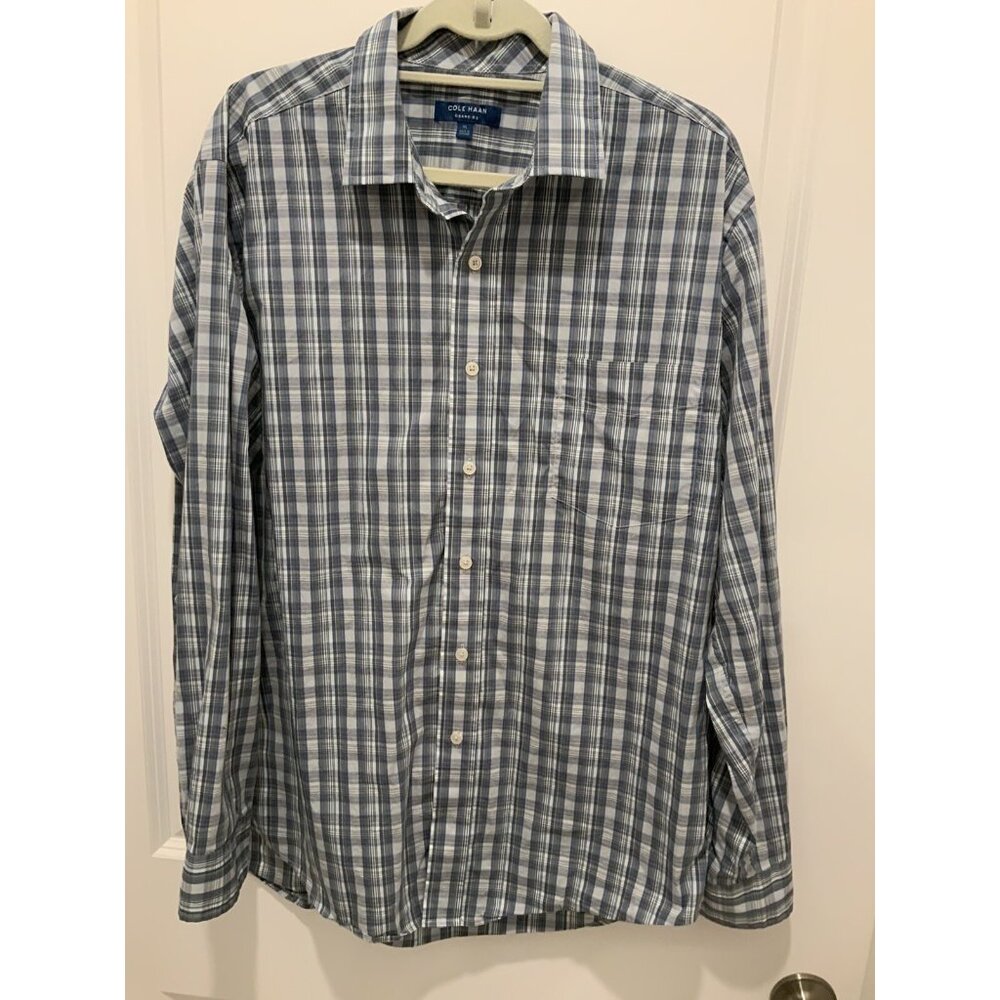 Cole Haan Button Up Shirt Large Mens Plaid Grand OS Long Sleeve Stretch Comfort